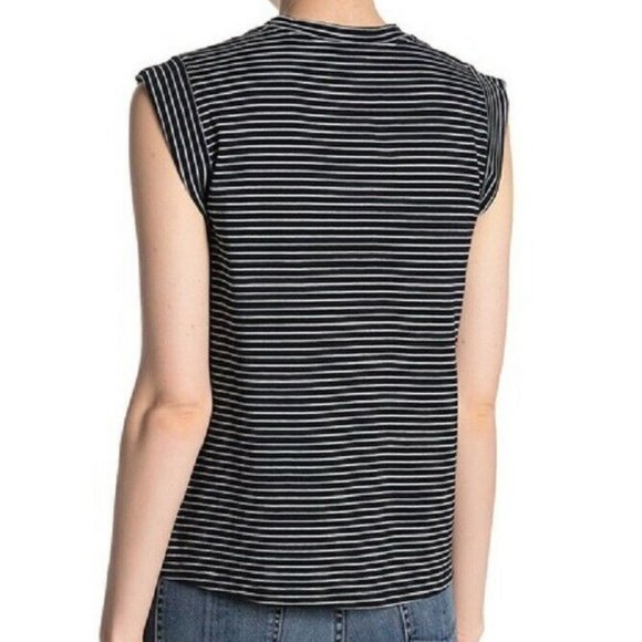 Vince. Classic Stripe Rolled Sleeve Top  Coastal - Picture 2 of 2